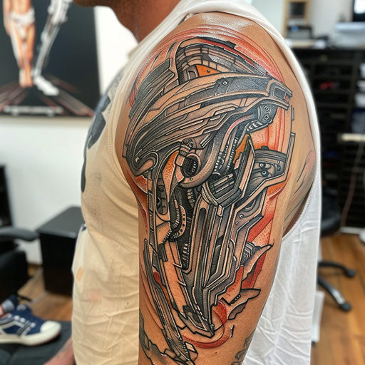 Biomechanical tattoo with futuristic designs