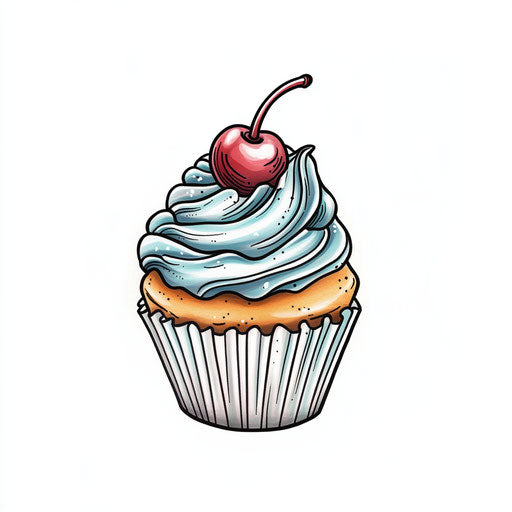 Beautiful tattoo sketch with cupcake on white background