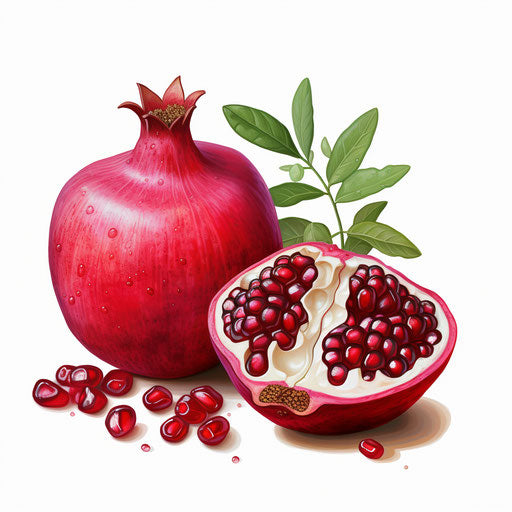 Pomegranate illustration in the style of Chiaroscuro Art on white background