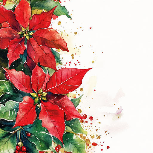 Watercolor border of poinsettias and greenery