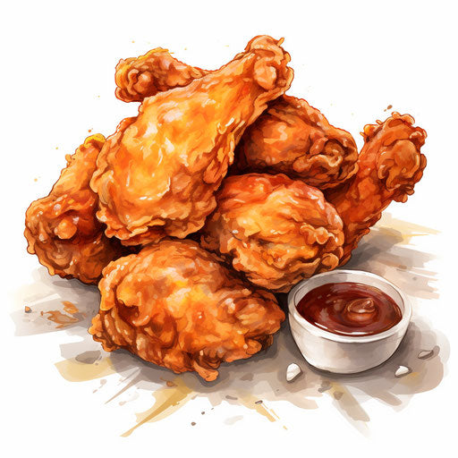 Fried chicken illustration in the style of oil painting, on white background