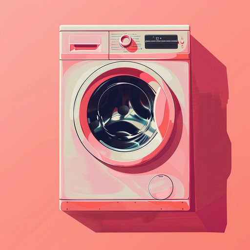 Photo Realistic Washing Machine on Vibrant Coral Background