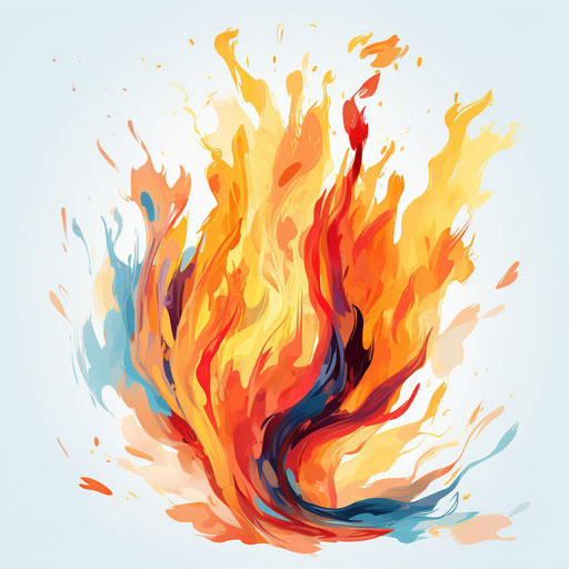 Flame illustration in the style of Impressionistic Art, on white background