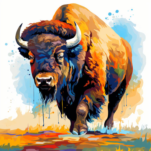 Bison illustration in the style of Impressionistic Art, on white background