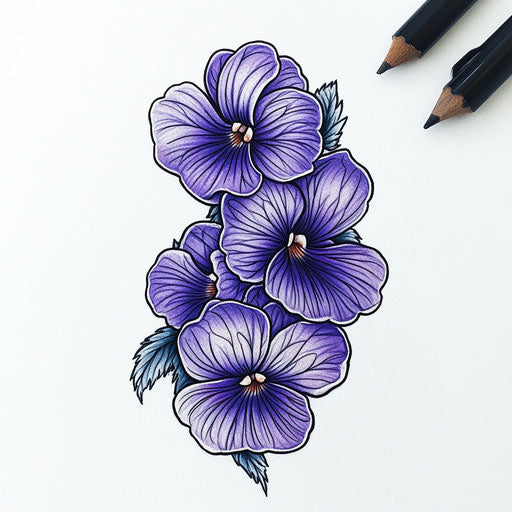 Flat tattoo sketch of violet flower in beautiful clipart style