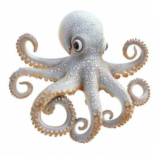 Realistic 3D octopus on flat white background, isolated clipart
