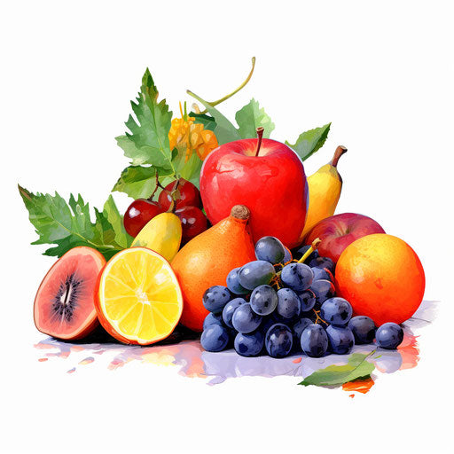 Fruit illustration in the style of oil painting, on white background