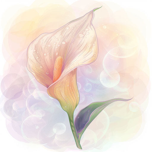 Tattoo sketch of calla lily with dreamy bokeh background