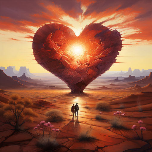 Beautiful red heart in the desert, romantic style