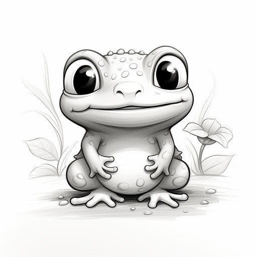 Cute green toad coloring page in cartoon style