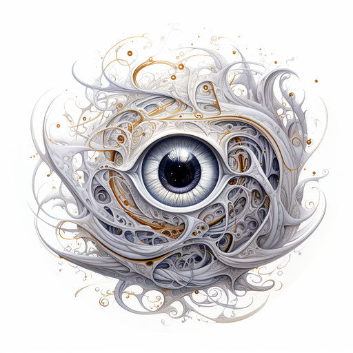 Eye within swirling circle, cyberpunk and Egyptian inspiration