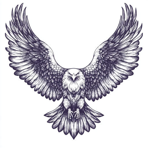 Beautiful eagle chest tattoo with spread wings in flat style