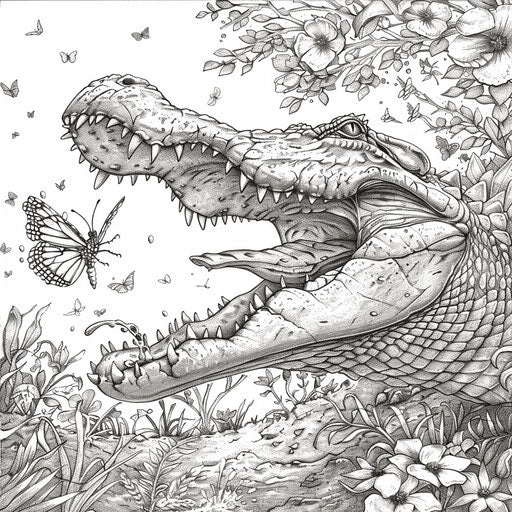 Sketch of an alligator snapping at a butterfly