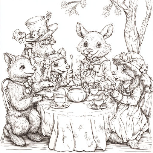 Friends and stuffed animals tea party