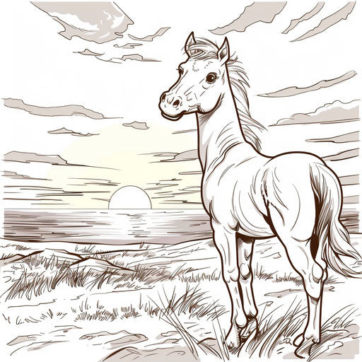 Pony on a hill at sunset