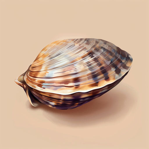 Realistic photo-style clam clipart with flat random background