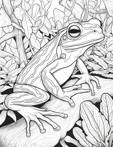 Tree coloring frog coloring, naturalistic style compositions