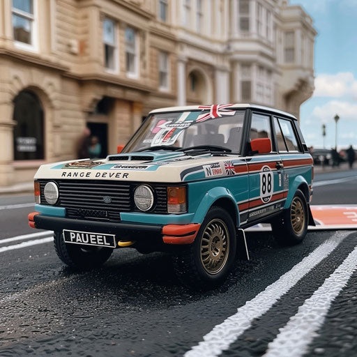 Meticulously detailed 1980 Range Rover at rally start line