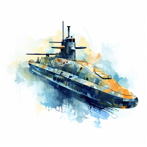 Submarine clipart in the style of Impressionistic Art, on a white background