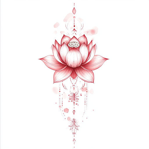 Sketch of small meaningful tattoo with delicate pink lotus flower on white