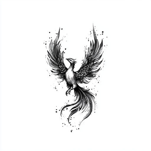 Cool small phoenix tattoo sketch in black and white