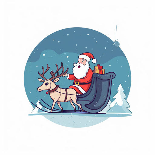Minimalist Santa sleigh clipart on white background