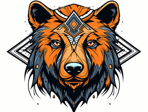 Tattooed bear with arrow on head, traditional style