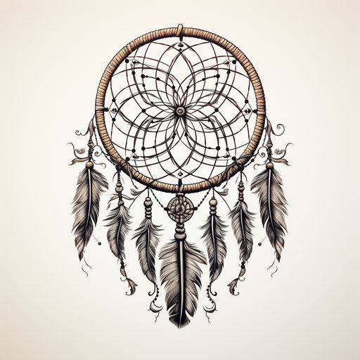 Dream catcher with engraved line-work, feather art