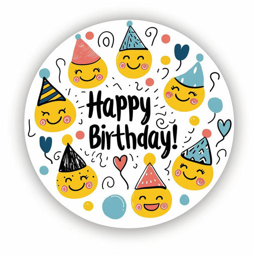 Happy Birthday! Smiley faces with party hats