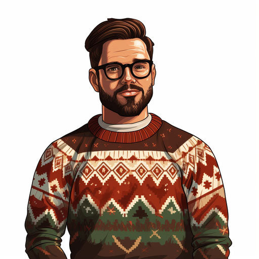 Illustration of an ugly sweater in the style of Chiaroscuro Art, on a white background