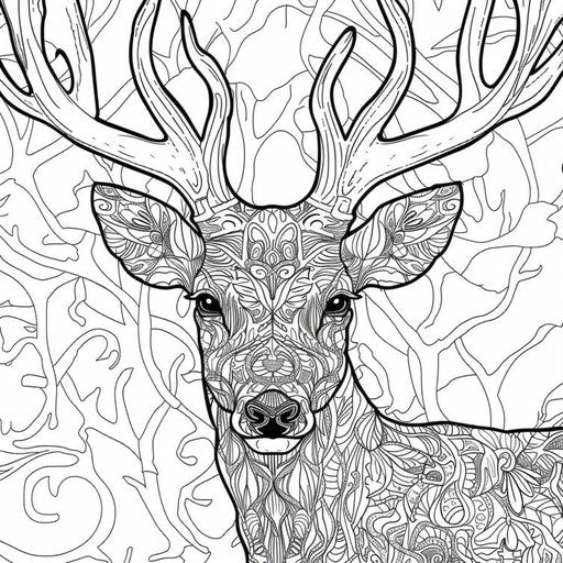 Adult coloring pages with a deer head on the cover, in intricate mosaic style