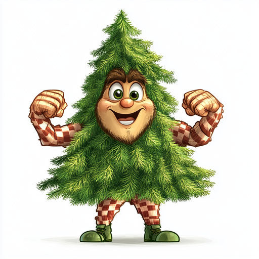 Humorous caricature of a pine tree with human characteristics