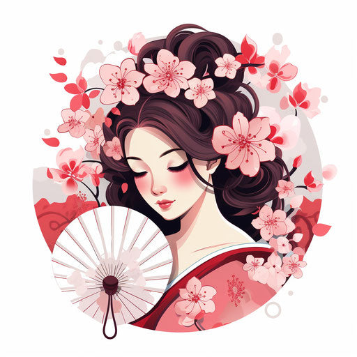 Fan with flowers drawn, minimalistic Japanese style