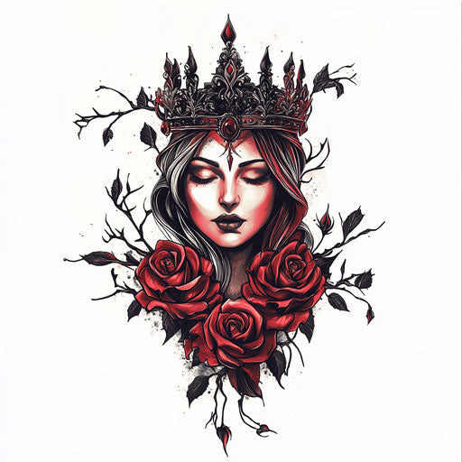 Queen tattoo clipart with crown and roses sketch