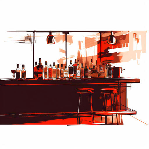 Bar illustration in the style of Chiaroscuro Art, on white background