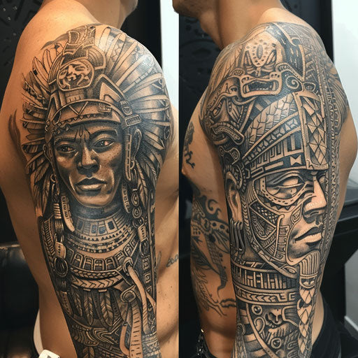 Aztec gods sleeve tattoo