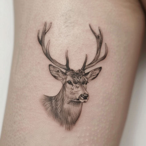 Realistic shaded deer tattoo on white background