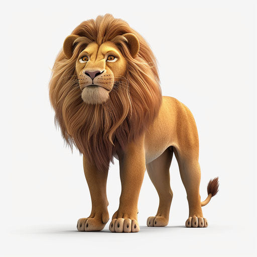 Realistic lion cartoon on white background