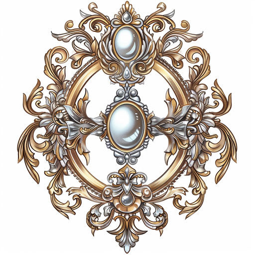 Baroque mirror frame with ornate details, detailed clipart style