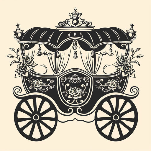Flat tattoo sketch of a wedding carriage drawn in a classic clipart style