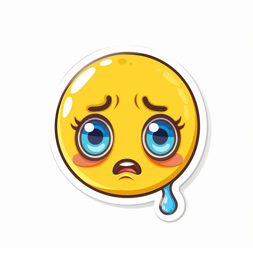 Cute crying emoji, flat design, yellow and blue