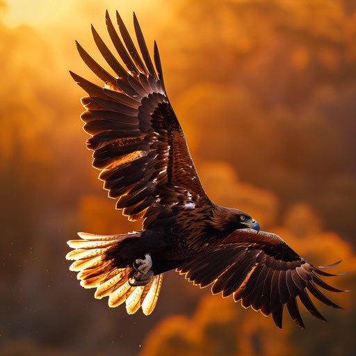Eagle flying over the Australian outback at sunrise