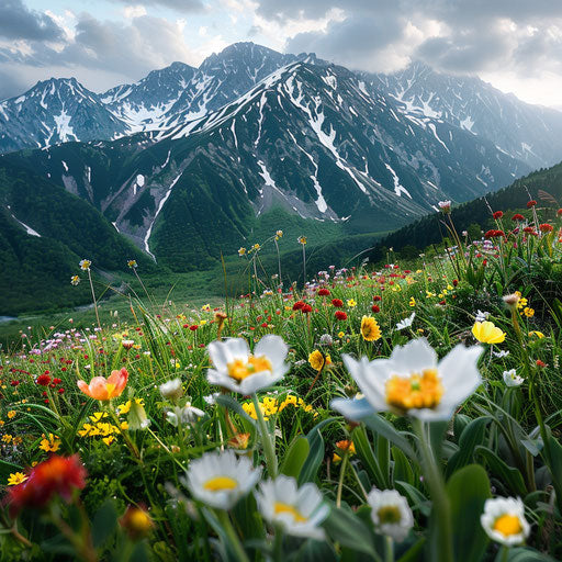 The Japanese Alps with wildflowers