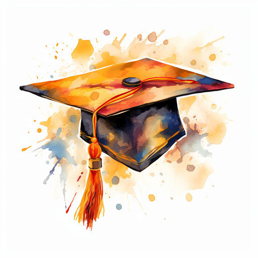 Grad cap illustration in the style of Impressionistic Art, on white background