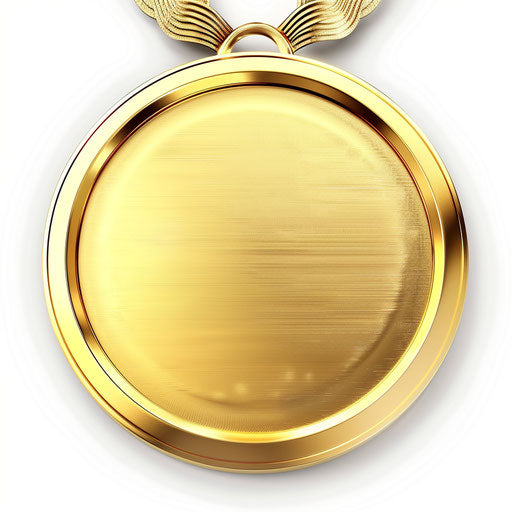 Realistic golden medal on flat white background, high details
