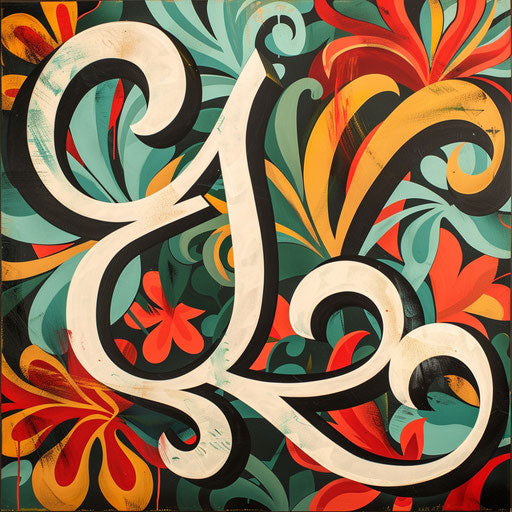 Retro painting logo with bold, colorful fonts and a vintage pattern background