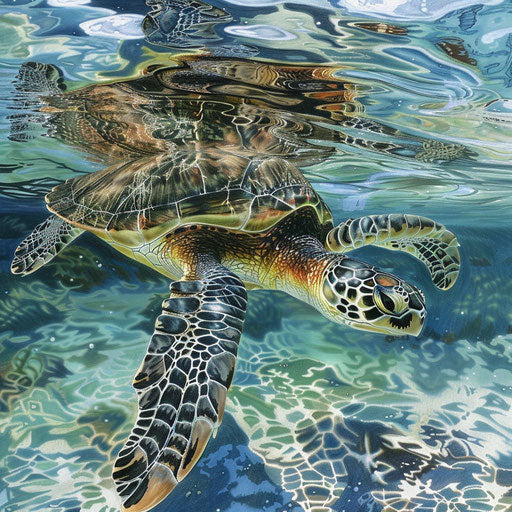 Sea turtle reflecting in clear ocean water