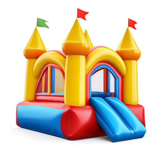 3D Bouncy Castle in realistic style on white background