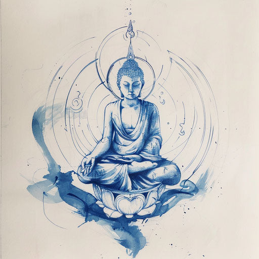 Zen tattoo sketch of a Buddha in meditation