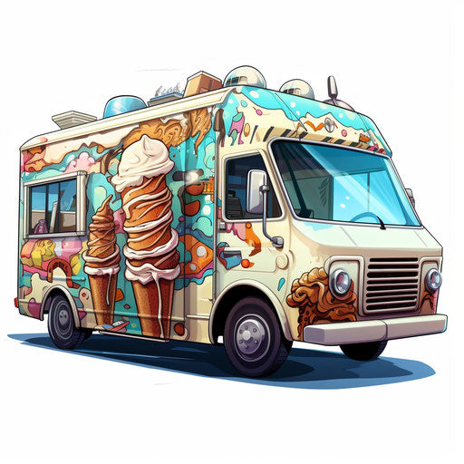 Ice cream truck clipart in the style of Chiaroscuro Art